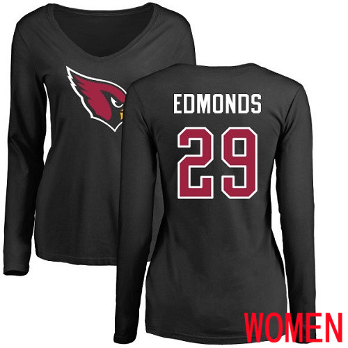 Arizona Cardinals Black Women Chase Edmonds Name And Number Logo NFL Football #29 Long Sleeve T Shirt->nfl t-shirts->Sports Accessory
